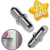 Resim Metal Halkalı Raf Pimi Cam Ahşap Metal Raf Tutucu Çivisi Mobilya Dolap Pimi 25 Adet 