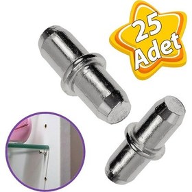 Resim Metal Halkalı Raf Pimi Cam Ahşap Metal Raf Tutucu Çivisi Mobilya Dolap Pimi 25 Adet 