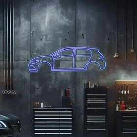 Resim Golf GTI Metal Neon Araç Silüeti - MTN0049 - Mavi / 99 cm 