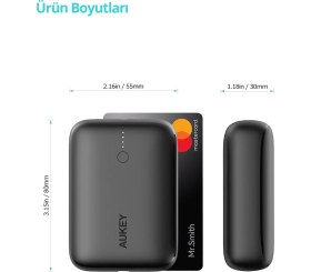 Resim Aukey PB-N83S-BK 22.5 W SCP PD Ve QC 3.0 10000 mAh Mini Type-C Powerbank Siyah 