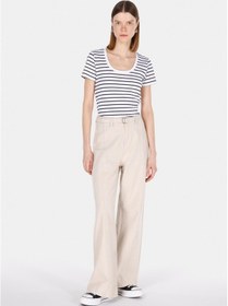 Resim Colin's Colins Slim Fit Kare Yaka Çizgili Kadın Beyaz Kısa Kol Tişört Cl1073529 Q1.v1 Wht 