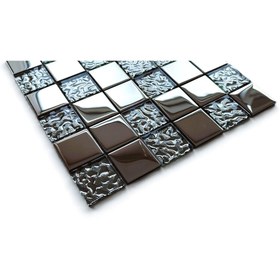 Resim MozaiKristaL Mutfak Tezgah Arası 48x48x6mm Gümüş Inox Kristal Cam Seramik. ( 1 Koli = 1 M2 Fiyatıdır ) 