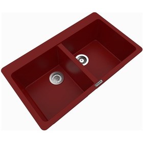 Resim Polex Cristalüx Granit Evye P-N9 Bordo 2 Hazneli Tezgah Altı Ve Tezgah Üstü Mutfak Evyesi 86x50.5 CM 