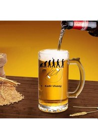 Resim Kişiye Özel Evrim Tasarımlı Cam Bira Bardağı İsim Ve İmza Baskılı Kulplu Bira Kupası Renk 