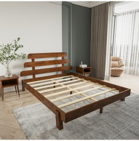 Resim Lotus X New Model Ceviz Renk Ahşap Karyola Ve İki Komodin Set-147 200 x 200 CM 