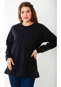 Resim Kadın Büyük Beden Hardal Dueble Face Kumaş Renk Kombinli Sweatshirt 65n37124-lacivert Lacivert 