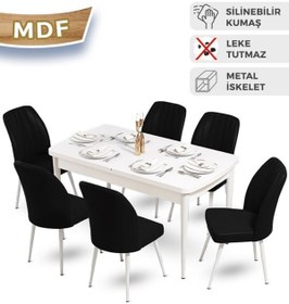 Resim Canisa Mun Serisi, 80x132 Açılabilir Mdf Beyaz Yemek Masası Takımı, 4 Haki Yeşili Sandalye 