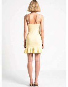 Resim Benerly Kadın Kolsuz Bodycon Örme Midi Plaj Elbisesi Fırfır Detaylı Balık Sarı 