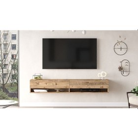 Resim Aven Tv Ünitesi Tv Sehpası Kapaklı Raflı 180cm Çam Ave9-a Atlantik Çam 