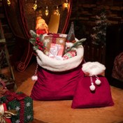 Resim Kırmızı Noel Baba Çantası - Büyük Noel Ağacı Temalı Hediye Çantası - 1 Parça 