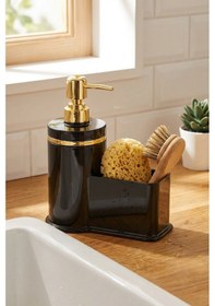 Resim Makri Home Mutfak Veya Banyo İçin Şık Altın Rengi Detaylı Süngerlikli Sıvı Sabunluk , Yerli Üretim Siyah 