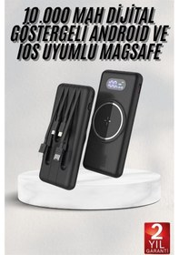 Resim Wireless Powerbank 10000 Mah Led Ekranlı Dahili Kablolu Hızlı Şarj 