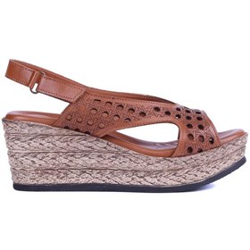 Resim Shoetyle - Taba Hakiki Deri Dolgu Topuk Kadın Sandalet 