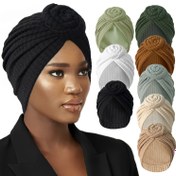 Resim Kadınlar için Şık Önceden Bağlanmış Düğüm Çiçekli Turban - Yumuşak Polyester, Düz Renk Başörtüsü | Şık ve Rahat Saç Örtüsü Bere Çoklu Renklerde 