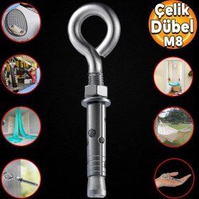 Resim Badem10 Kancalı Çelik Dübel Salıncak Boks Torbası Avize Için Gömlekli Kapalı Ağız Kanca M8 