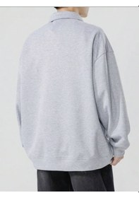 Resim Harmandar Gri Brooklyn Baskılı Erkek Dik Yaka Yarım Fermuarlı Kazak Sweatshirt Gribrooklyndikyaka 