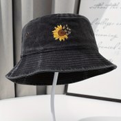 Resim Kadınlar için Güneş Çiçeği Nakışlı Vintage Yıkanmış Kova Şapka - Hafif, Esnek, Rahat Açık Hava Balıkçılık Şapkası, Erkekler ve Kadınlar İçin Rahat Başlık | Nakışlı Şapka | Ayarlanabilir Uyumlu Şapka 