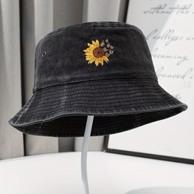 Resim Kadınlar için Güneş Çiçeği Nakışlı Vintage Yıkanmış Kova Şapka - Hafif, Esnek, Rahat Açık Hava Balıkçılık Şapkası, Erkekler ve Kadınlar İçin Rahat Başlık | Nakışlı Şapka | Ayarlanabilir Uyumlu Şapka 