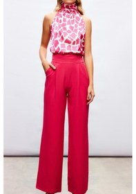 Resim Kuşak Detaylı Cepli Kumaş Pantolon- Pembe Renk-108 Pembe 