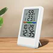 Resim 1 adet Hassas Dijital Kapalı İklim Monitörü Alarm ile - Taşınabilir Dikdörtgen Oda Sıcaklığı ve Nem Ölçer, 12/24 Saat Ekran, Stand/Masaüstü/Duvar Montajlı, Seyahat Hazır, AAA Pil ile Çalışır (Piller Dahil Değildir) 