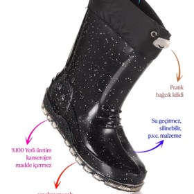 Resim Kiko Kids Savana Su Geçirmez Kız Çocuk Yağmur Çizmesi Siyah - Beyaz 