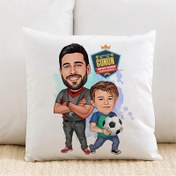 Resim Futbol Sever Baba ve Oğlu Karikatürlü Yastık 