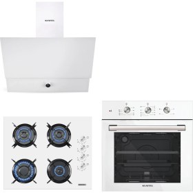 Resim Kumtel Kristal Beyaz Cam Ankastre Set (DA6-830 Davlumbaz + KO-40 TAHDF Ocak + B66-SF2 Fırın) 