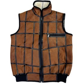 Resim Lnleather Içi Kürk-Dışı Süet Gerçek Deri Yakalı Ve Trikolu Yelek Tarçın 