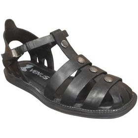 Resim Venüs 2512202y Düz Taban Burnu Kapalı Kadın Deri Sandalet Siyah 