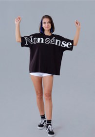 Resim nosewear Kadın Oversize Siyah Baskılı T-shirt 