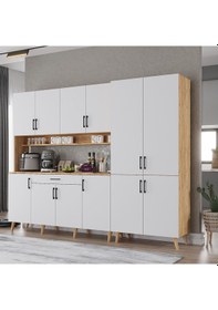 Resim Gale Kahve Köşesi Çok Amaçlı Dolap Kiler Mutfak Dolabı Çam Beyaz 210 Cm Çam - Beyaz 