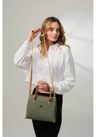Resim Just Polo 5 Bölmeli Şık El & Omuz Çantası Shoulder Bag Ebat : 22 X 25 Cm Yeşil - Taba 