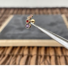 Resim %100 Cerrahi Çelik Dörtlü Mi X 2 Taş Altın Tragus Heli X Conch Piercing Altın 