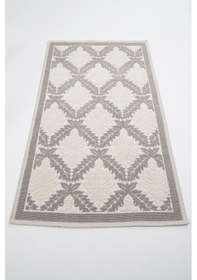 Resim Yüksek Emici Pamuk Dokuma Banyo Halısı - Pamuklu Kaymaz Taban Dikdörtgen Banyo Paspası 60 X 100 Ebatlarında Bej 