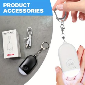 Resim Kadınlar için USB Şarj Edilebilir 130dB Kişisel Alarm Anahtarlık - SOS Acil Güvenlik Sireni ile LED Işık, Panik Düğmesi veya Çekme Pimi Uyarı Cihazı - Kompakt ve Hafif Tasarım, Pembe, Mavi, Beyaz, Siyah Renklerde Mevcut 