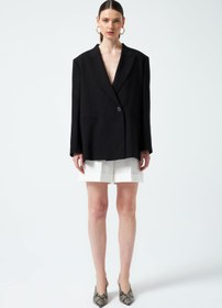 Resim Vatkalı ve Tek Düğmeli Oversize Blazer Ceket - Siyah - Siyah / 40 