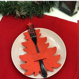 Resim 6 Adet Yılbaşı Dekoratif Çam Ağacı Kaşıklık Yeni Yıl Sofrası Akse 