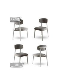Resim Canisa Laos Serisi 4 Adet Gri Mutfak Sandalyesi Beyaz Metal İskeletli 1. Sınıf Babyface Kumaş Gri Sandalye Ayaklar Beyaz 