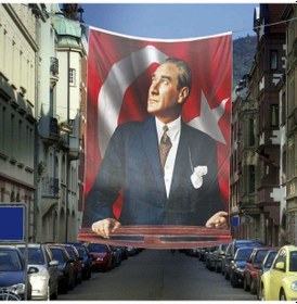 Resim Ay Yıldızlı Sivil Atatürk - Portre-cephe Poster Bayrak-okul - Kutlama - Anı -600x900cm - 6x9 Metre 1 