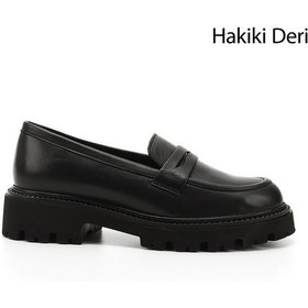 Resim Gönderi R Siyah Kalın Topuklu Hakiki Deri Loafer Ayakkabı Siyah 