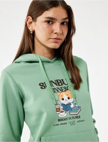 Resim Koton Kanguru Cep Detaylı Şardonlu Kedi Baskılı Kapüşonlu Sweatshirt Mınt 6wal10128ık Mint 