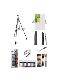 Resim Art-x Rich Akrilik Boya Seti 12x12 Ml - 50x70 Tuval -portatif Metal Şövale Seti Ayarlanabilir 