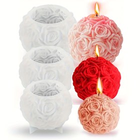 Resim 3'lü Set Mini Gül Topu Mum Kalıbı, Alçı Reçine Beton Döküm için Silikon Çiçek Topu Kalıp, Mumluk Yapımı ve DIY El Sanatları, Ev Dekorasyonu 