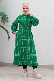 Resim Missvalle Düğmeli Kaşe Kaban Yeşil 19600 