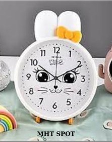 Resim Gülen Kedi Figürlü Beyaz Çocuk Duvar Saati Beyaz 