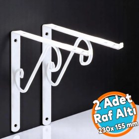 Resim Raf Altı Ayak Ferforje Beyaz Ayarlanabilir Aparatlı Raf Tutucu 230 x 155 mm 2 Adet 