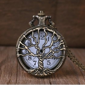 Resim Askımo Hayat Ağacı Vintage Retro Hediyelik Köstekli Cep Saati Antika Metal Saat Quartz 
