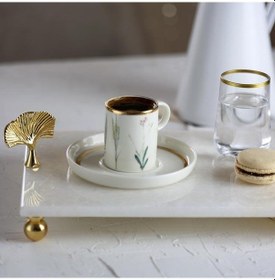 Resim Akayev Mermer Beyaz 30X20 CM Altın Ayak Ginkgo Sunum Tabağı 