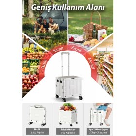 Resim Dekohop Katlanabilir Alışveriş Arabası Tekerlekli Çok Amaçlı Taşıma Çantası 50L Depolama ve Bagaj Kutusu 