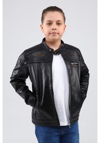 Resim Erkek Hakiki Deri Çocuk Mont (544607516) Siyah 